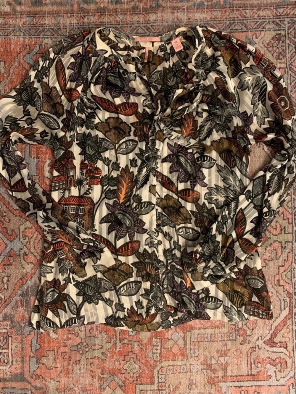 Scotch & Soda Floral Blouse in Cream & Black Size Medium